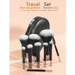 Set of 10 Black Short-handled Makeup Brushes with Storage Bag